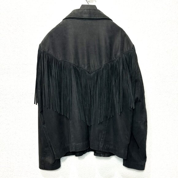 Vintage DIAMOND LEATHERS black fringe motorcycle coat - Picture 2 of 9